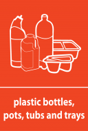 Recycling Sticker - Plastic Bottles, Pots, Tubs and Trays (WRAP Compliant)
