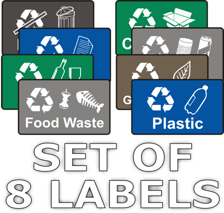 recycling stickers set of 8 labels wheelie rubbish signs